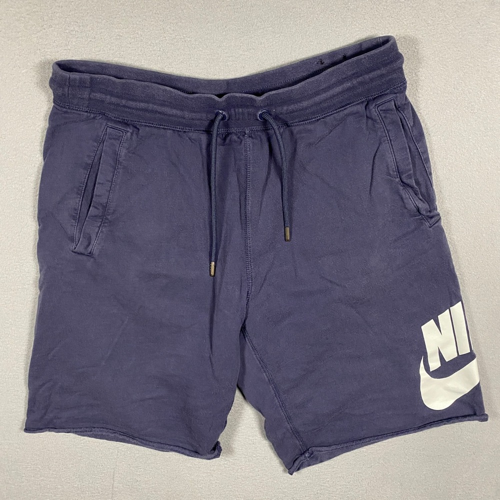 Nike French Terry Alumni Shorts Mens Medium Navy Blue Raw Hem AT5267-471